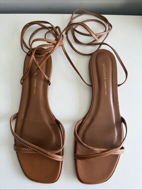 Margaux Cognac Leather Wrap-Strap Sandals size 39W